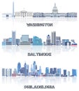 Vector collection of United States cityscapes: Washington, Baltimore, Philadelphia skylines in tints of blue color palette. ÃÂ¡ Royalty Free Stock Photo